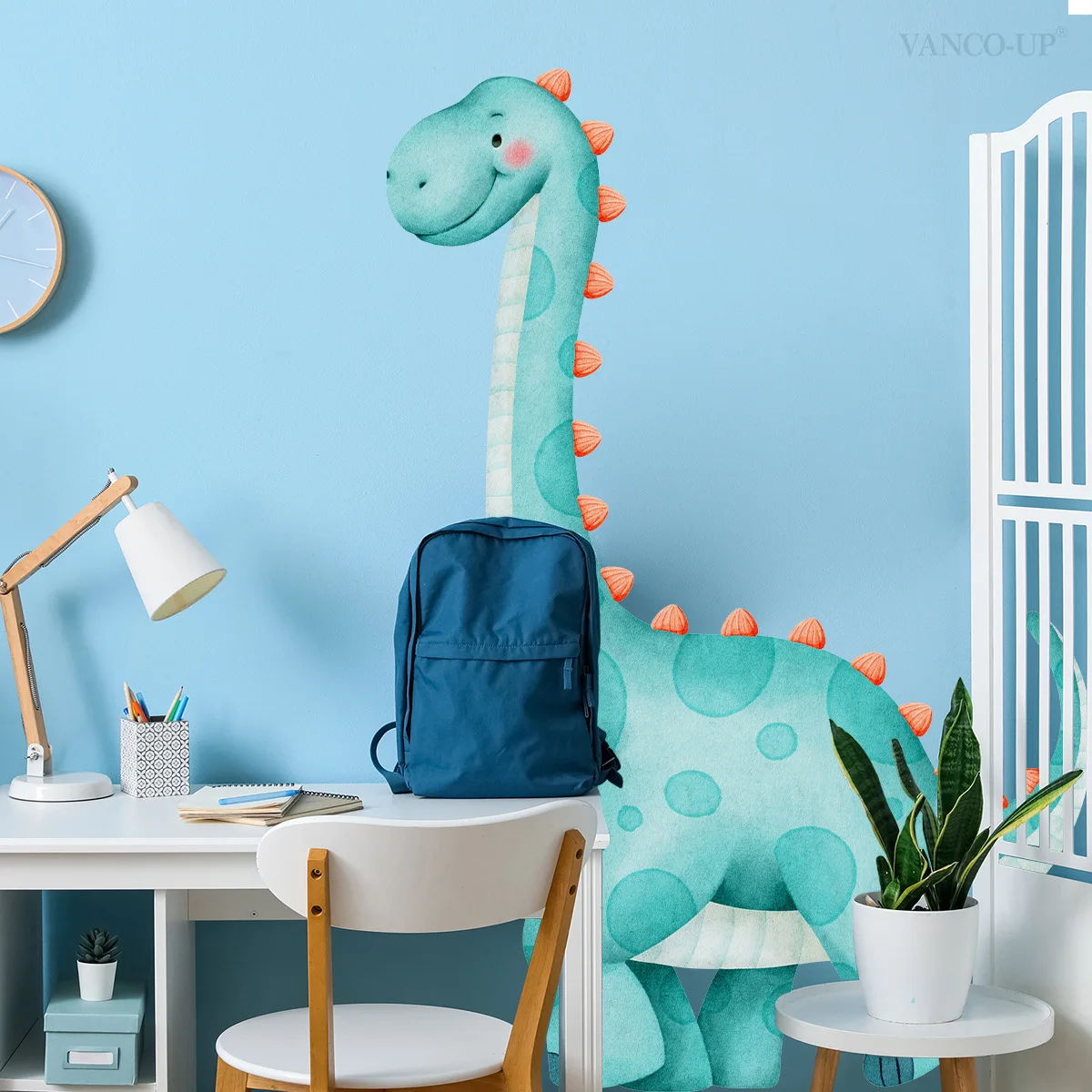 Teal Dinosaur Wall Decals- Playful Cartoon Stickers for Kids' Room & Shop Decor
