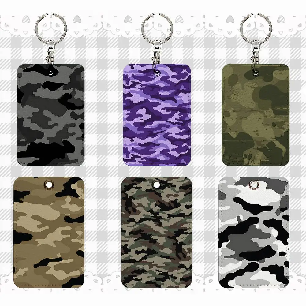 

Модный камуфляжный прямоугольный чехол для удостоверения личности, брелок для ключей, сумка для карт доступа, кольцо для ключей, кожаный держатель для карт, кольцо для ключей, доступ