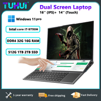 TUHUI Intel core I7-9750H Dual Screen Laptop 16 Inch Gaming Laptops 14 Inch Touch Screen 32G RAM 2TB SSD Notebook Win11 Computer