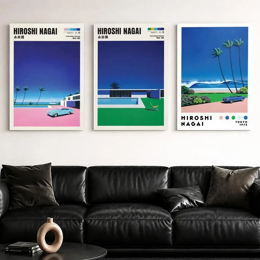 H-Hiroshi Nagai Blue Road Journey Framed Wall Painting Framed Canvas Wall Art Poster Solid Wood Frame Home Decor