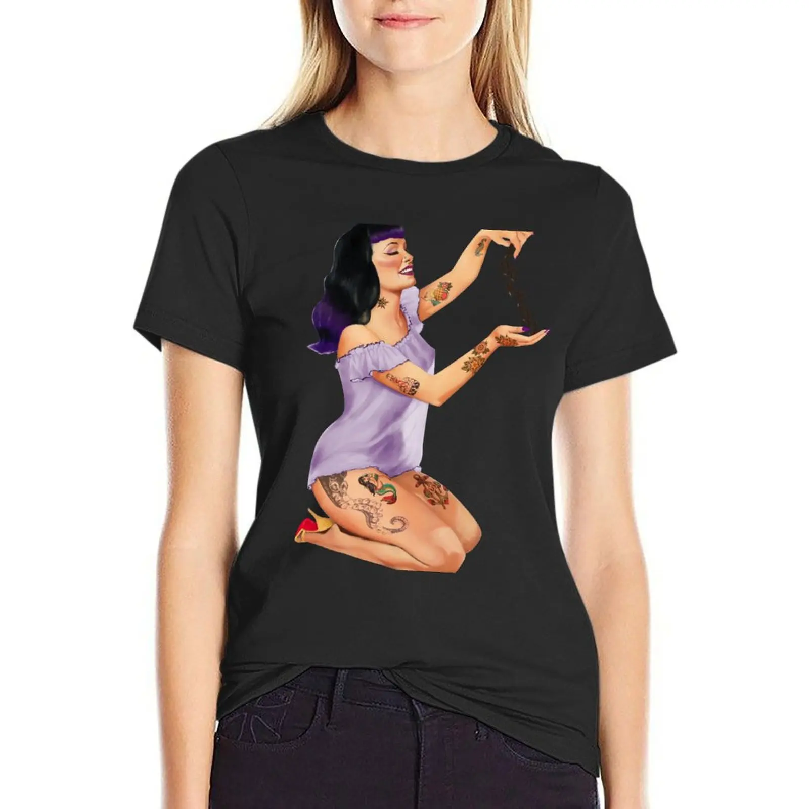 

Metro&medio Designs - Cut Out Pin-up T-Shirt Blouse quick-drying customs anime graphic t-shirts for Women