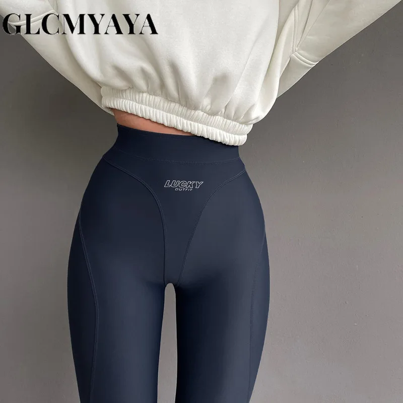 

GLCMYAYA Women Streetwear High Waist Slim Letter Printing Shark Pants 2023 Fashion Sporty Basics Casual Pants Autumn/Winter