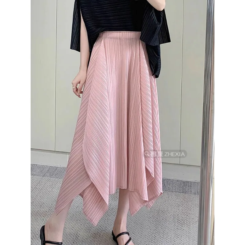 Miyake Temperament Pleated Half Skirt for Women 2024 Summer New Drape Feeling Irregular Pleated Long Skirt for Women