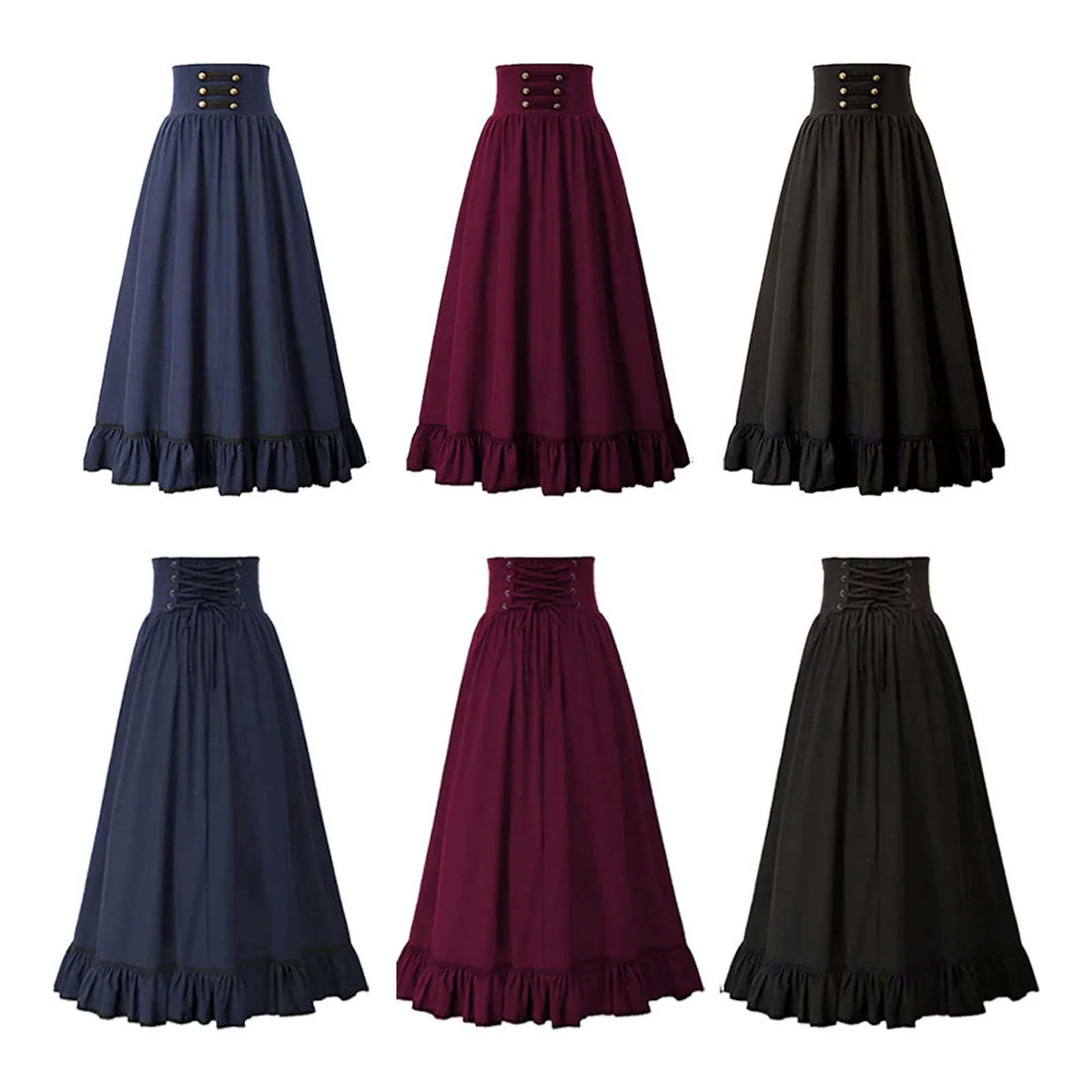 Medieval Retro Fishtail A-Line Skirt Renaissance Girl Stage Dress Halloween Costumes For Women High Waist Swing Gown