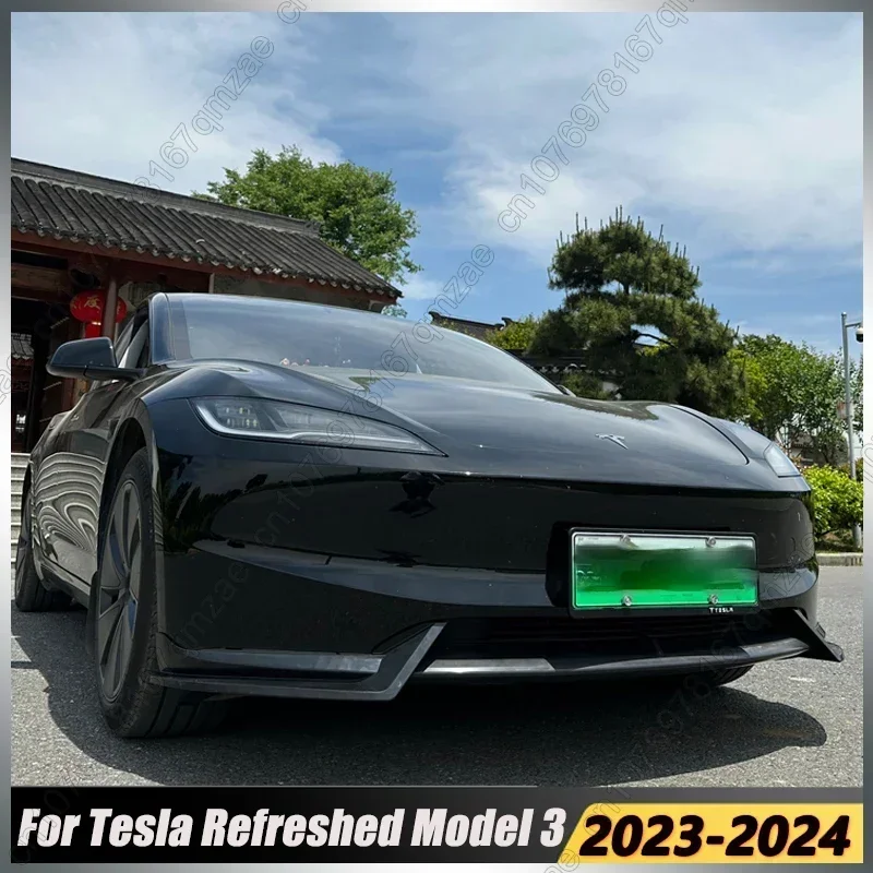 

Сплиттер для переднего бампера Tesla Model 3 Highland 2023-2024, комплект диффузора для губ, модификация спойлера, защитная крышка, блеск, черный