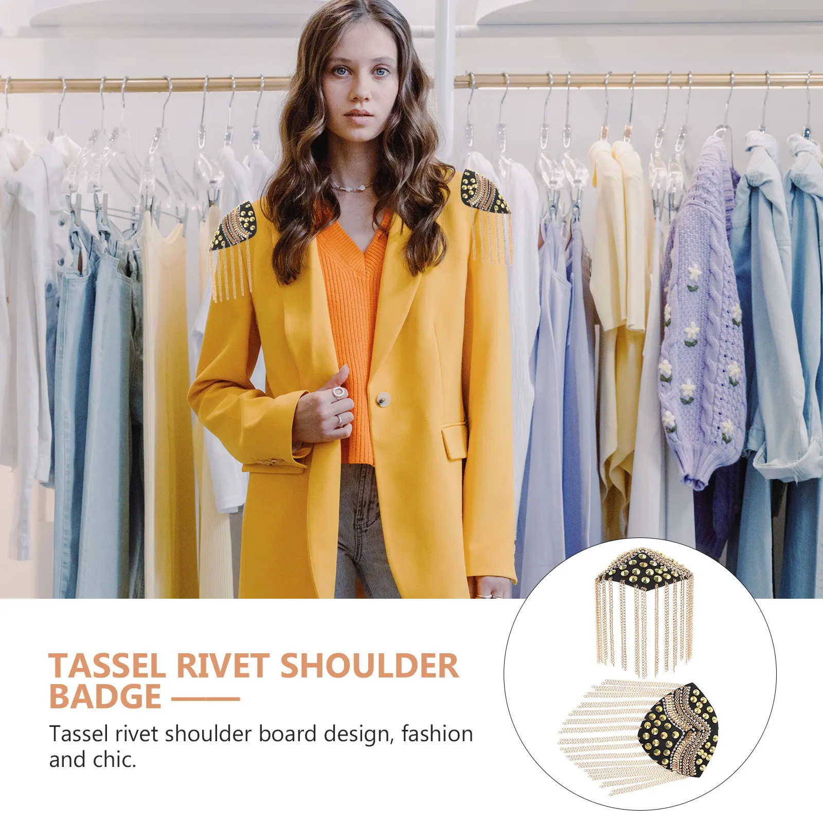 1 ペア英国スタイルのショルダーボードタッセルリベットデザインファッショナブルな装飾ショルダーマーク耐久性のある軍服