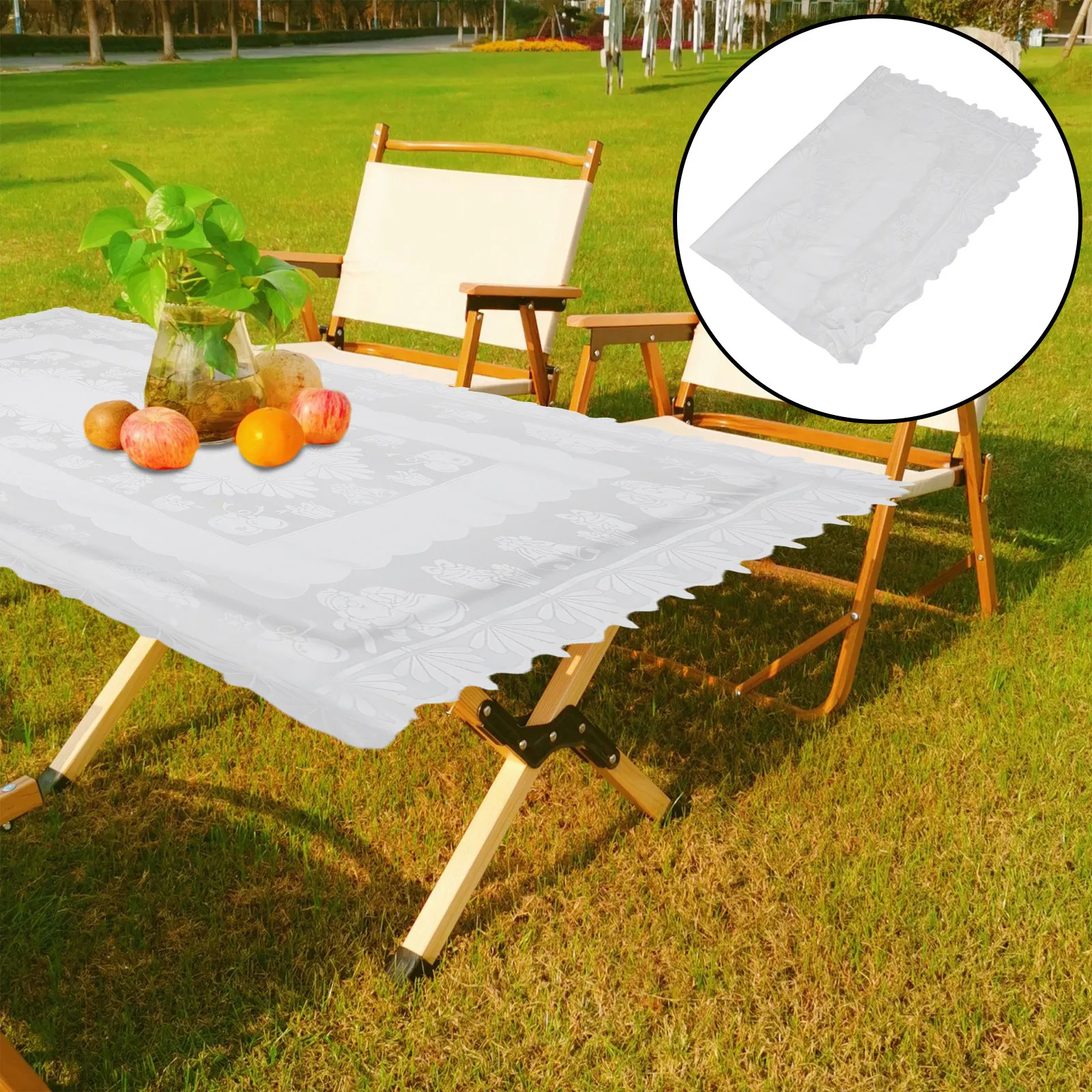 White Lace Christmas Tablecloth Rectangle 140x220cm Polyester Table Cover Wedding Holiday Party Dining Room Table Decor Overlay