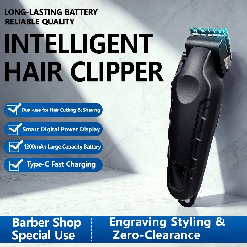 Professional New Electric Hair Clipper, Shaving Head Electric Pusher, USB Rechargeable Oil Head Push Shear, Digital Display Elec