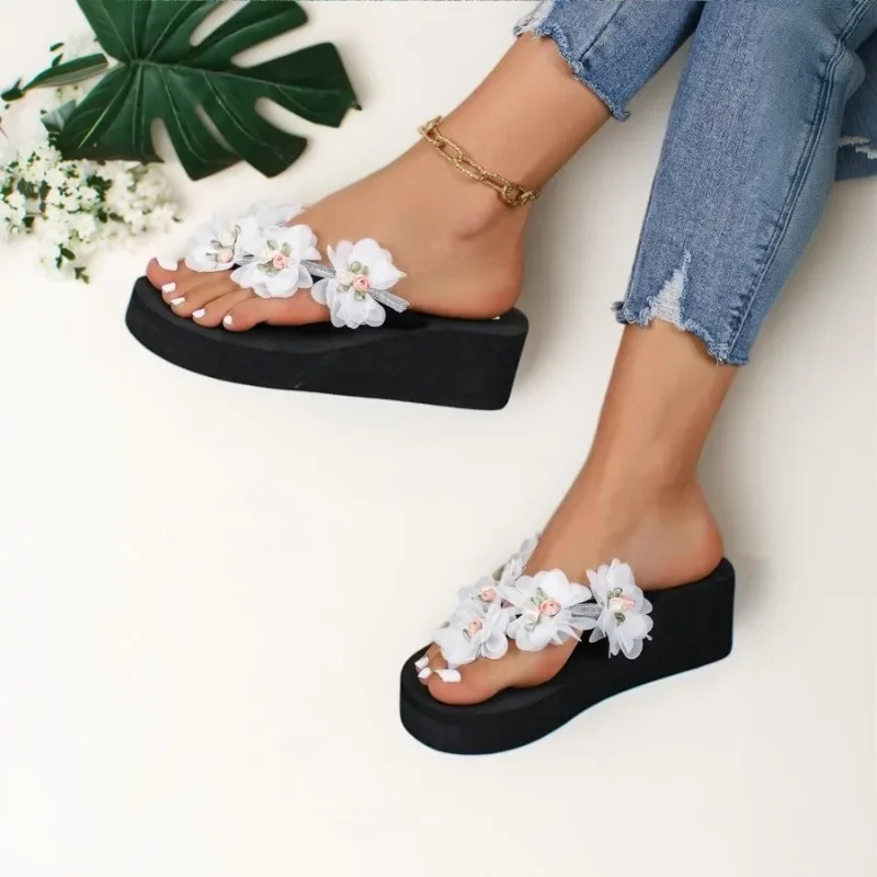 Flower Women Slippers Platform Flip Flops Shoes New 2025 Summer Fashion Casual Cozy Outdoor Woman Sandals