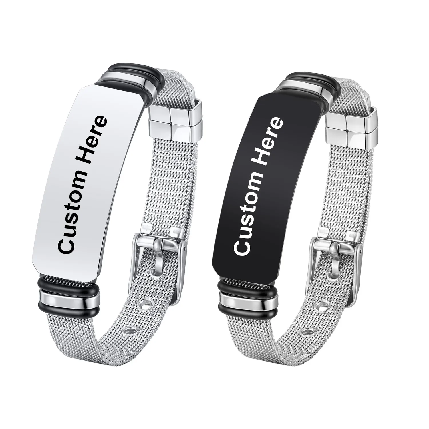 

Vnox Free Custom Stainless Steel Mesh Strap Bracelet for Men Teenagers Boys, Adjustable Length Curved ID Tag Wristband Jewelry