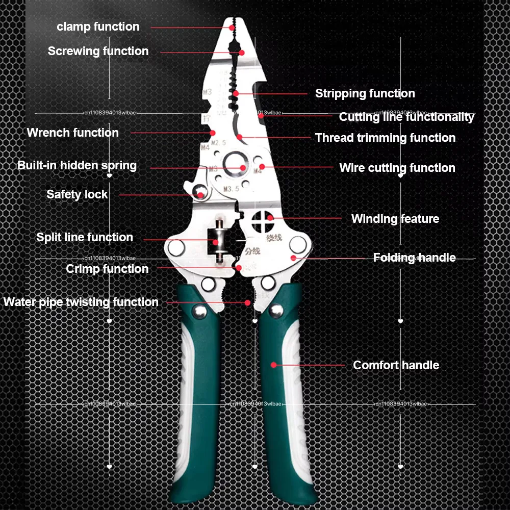

Multifunctional Folding Electrician Wire Stripping and Cutting Pliers, Wiring Pliers, Wire Splitting and Crimping Pliers