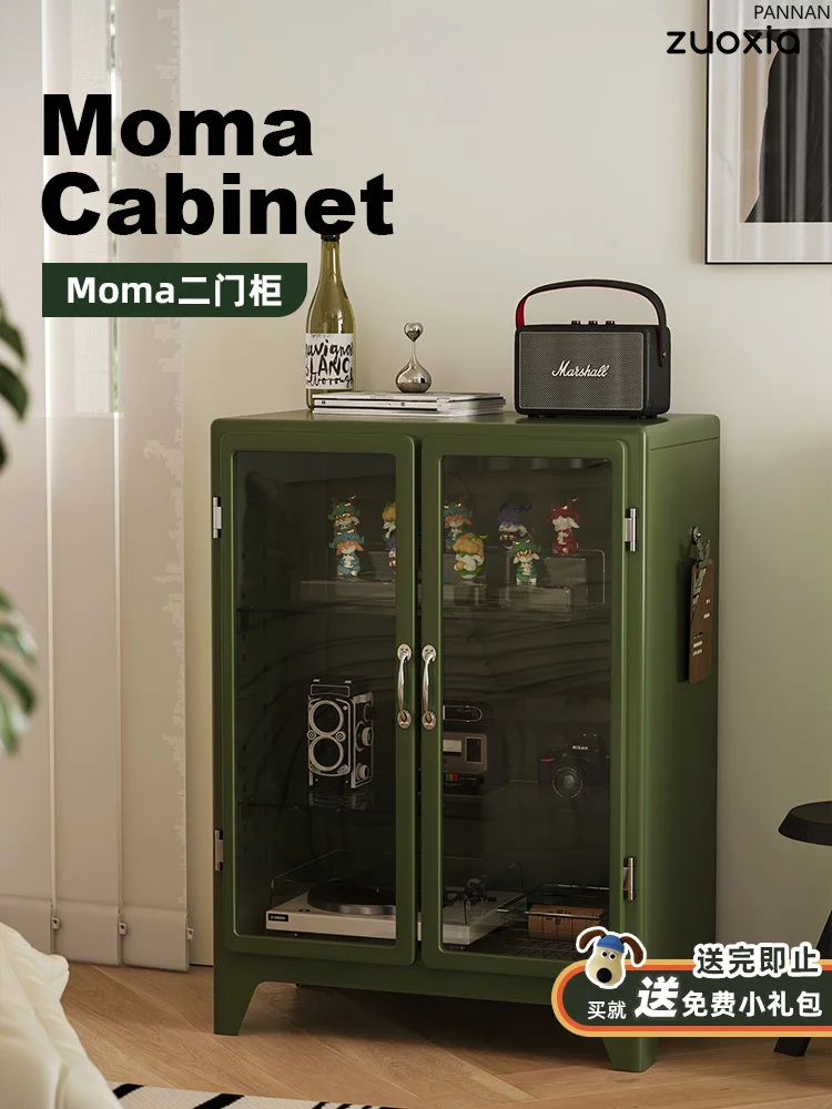 

Japanese-style retro glass display cabinet, living room metal chest cabinet, storage two-door cabinet