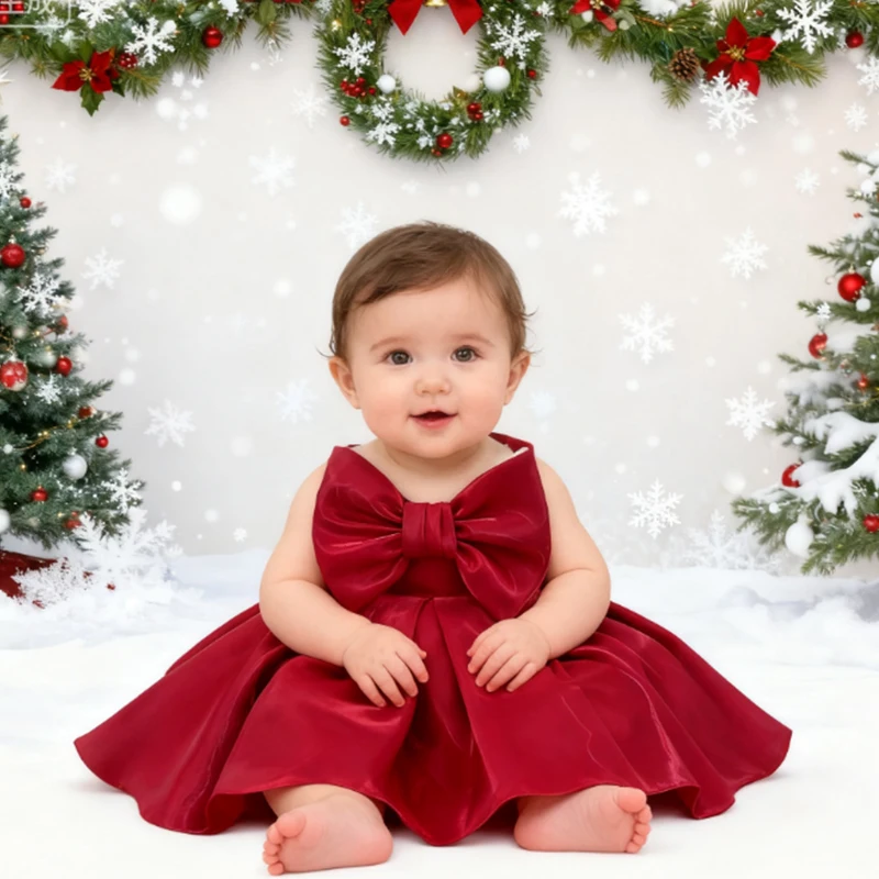 

New Year Baby Dresses Elegant Big Bow Dresses For Baby Girl First Christmas Gift White Baptism 1st Birthday Infant Dress Gown