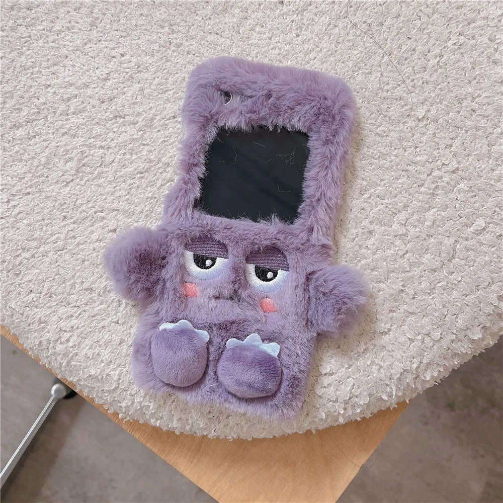 Funda de teléfono de felpa esponjosa para Samsung Galaxy Z Flip 5, funda para Galaxy Z Flip4, funda para Z Flip3, dibujos animados, perro, lindo, coreano, bricolaje