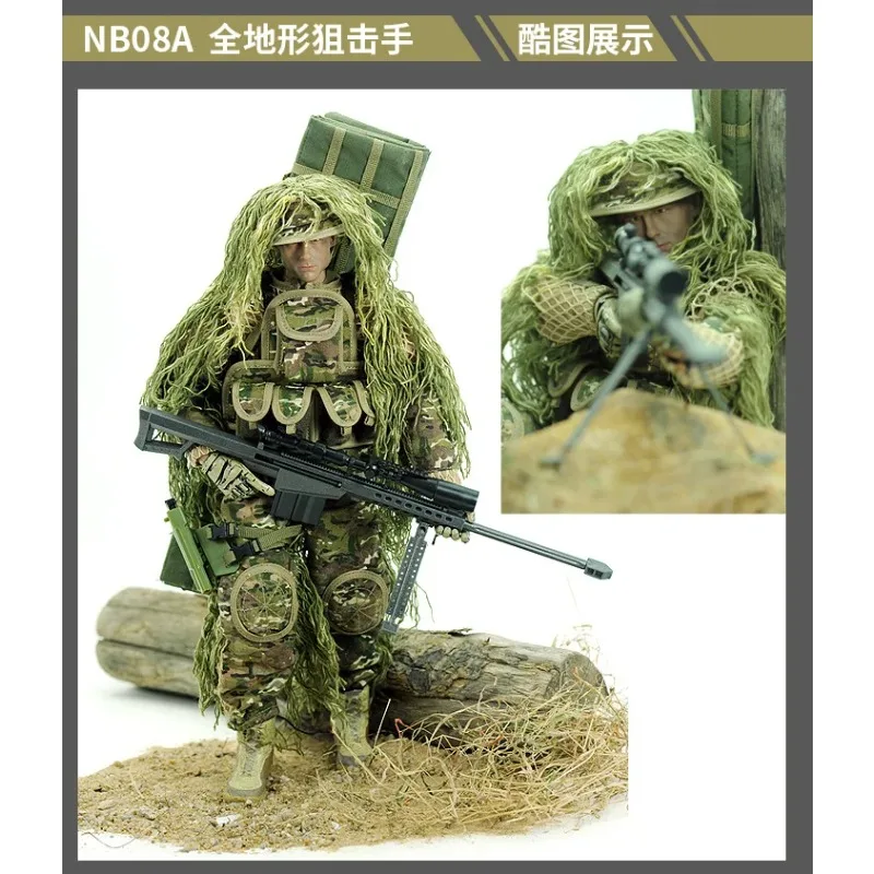 Ozdoby kolekcjonerskie w skali 1/6, plastikowy snajper z karabinem Barrett, wojskowy model lalki męskiej dla figurek akcji 12 cali, akcesoria NB07 NB08