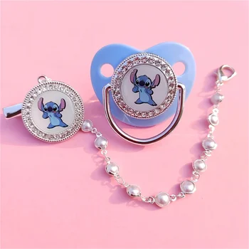 Babi'stitchプリントの動物のイメージのおしゃぶり、ベビーチェーンクリップ、きらびやかな、キラキラ光る、創造的なおしゃぶりの組み合わせ、最も人気のある新しい