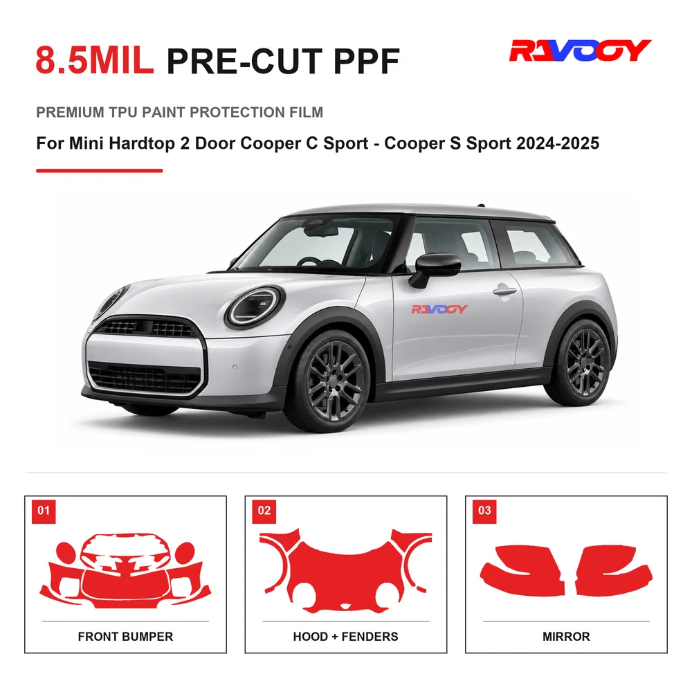 Precut PPF For Mini Hardtop 2 Door Cooper C Sport - S 2024-2025 8.5mil TPU Clear Paint Protection Film Self Healing Hydrophobic