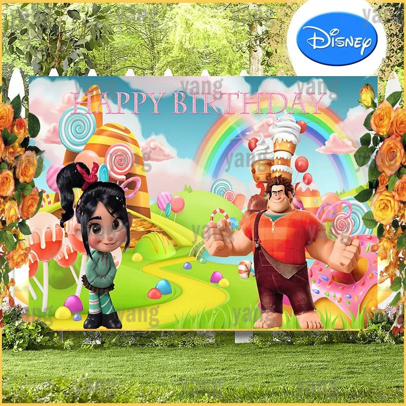 Sweet Candy House Outdoor Backdrop Disney Custom Colorful Props Wall Background Having Power Boy Wreck-It Ralph Birthday Party