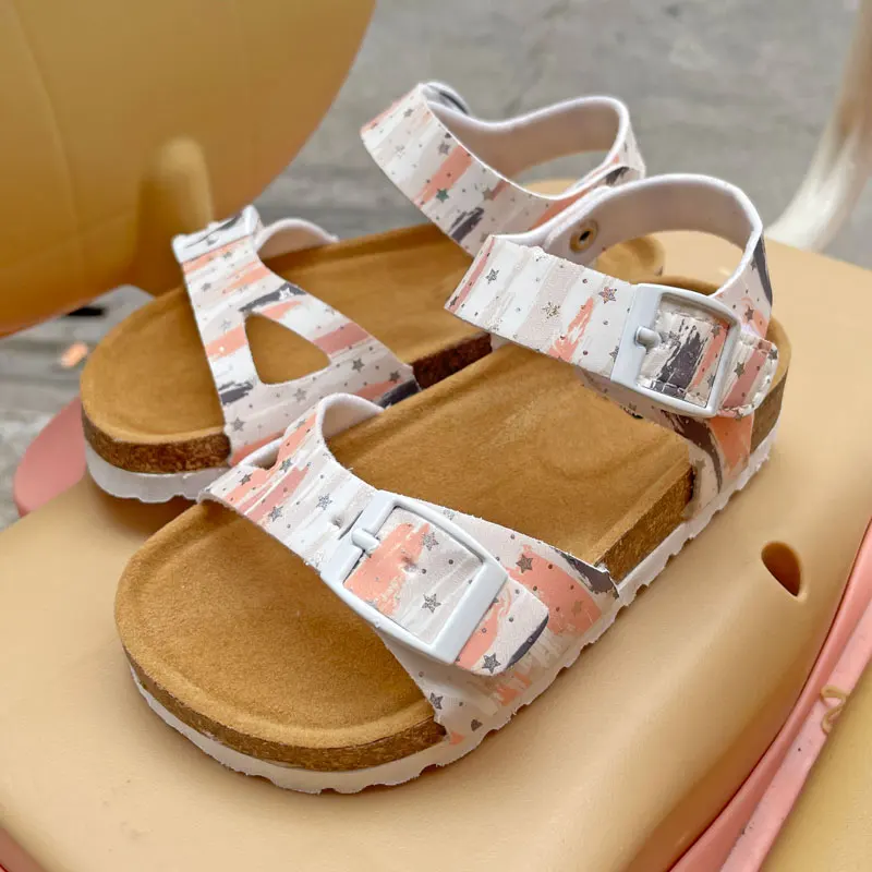 2024 New Arrival Summer Infant Girls Sandals 3-12 Years Old Cork Kids Shoes for Student Flat Casual Fashion Crocs Shoe