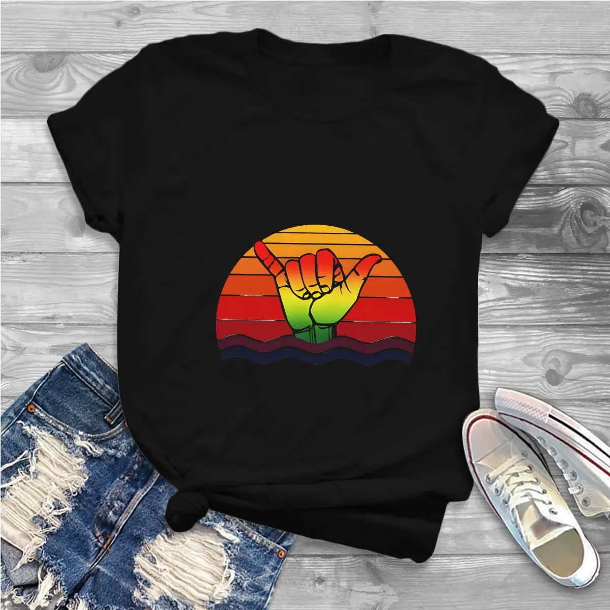 Rasta Colored Shaka Sign Unique Polyester TShirt Rasta Design Graphic  T Shirt