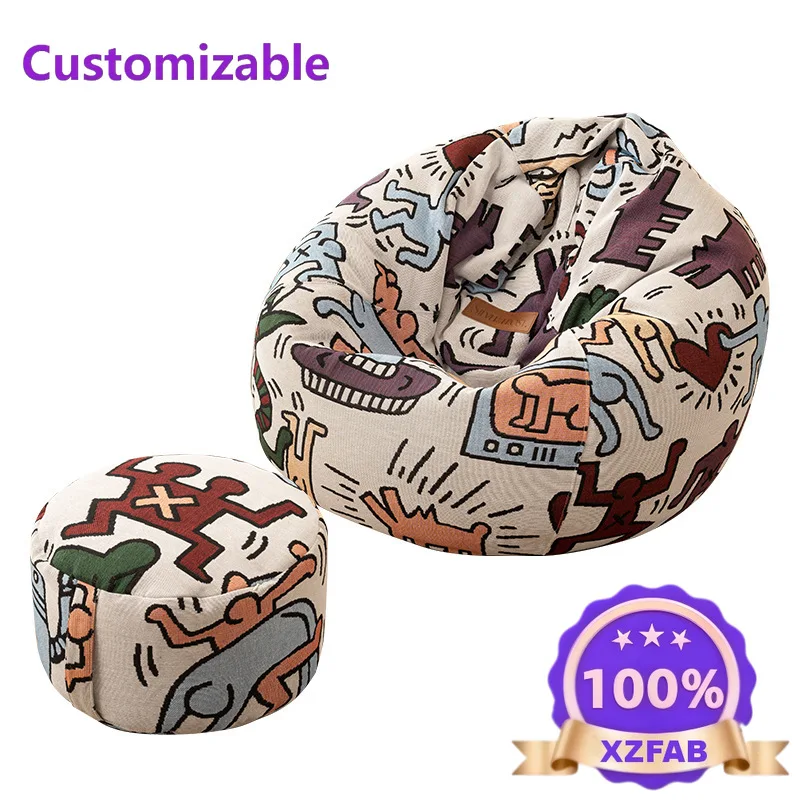 Cross-border line blanket lazy beanbag sofa can lie down and sleep bedroom balcony living room floor sponge particle single sofa