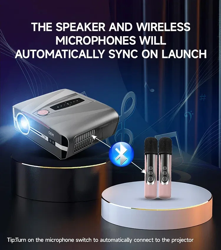 Factory OEM 4-in-1 Portable Karaoke Machine With Smart 1080p Projector W/WiFi Speaker 2 Wireless Microphones Built-in Android