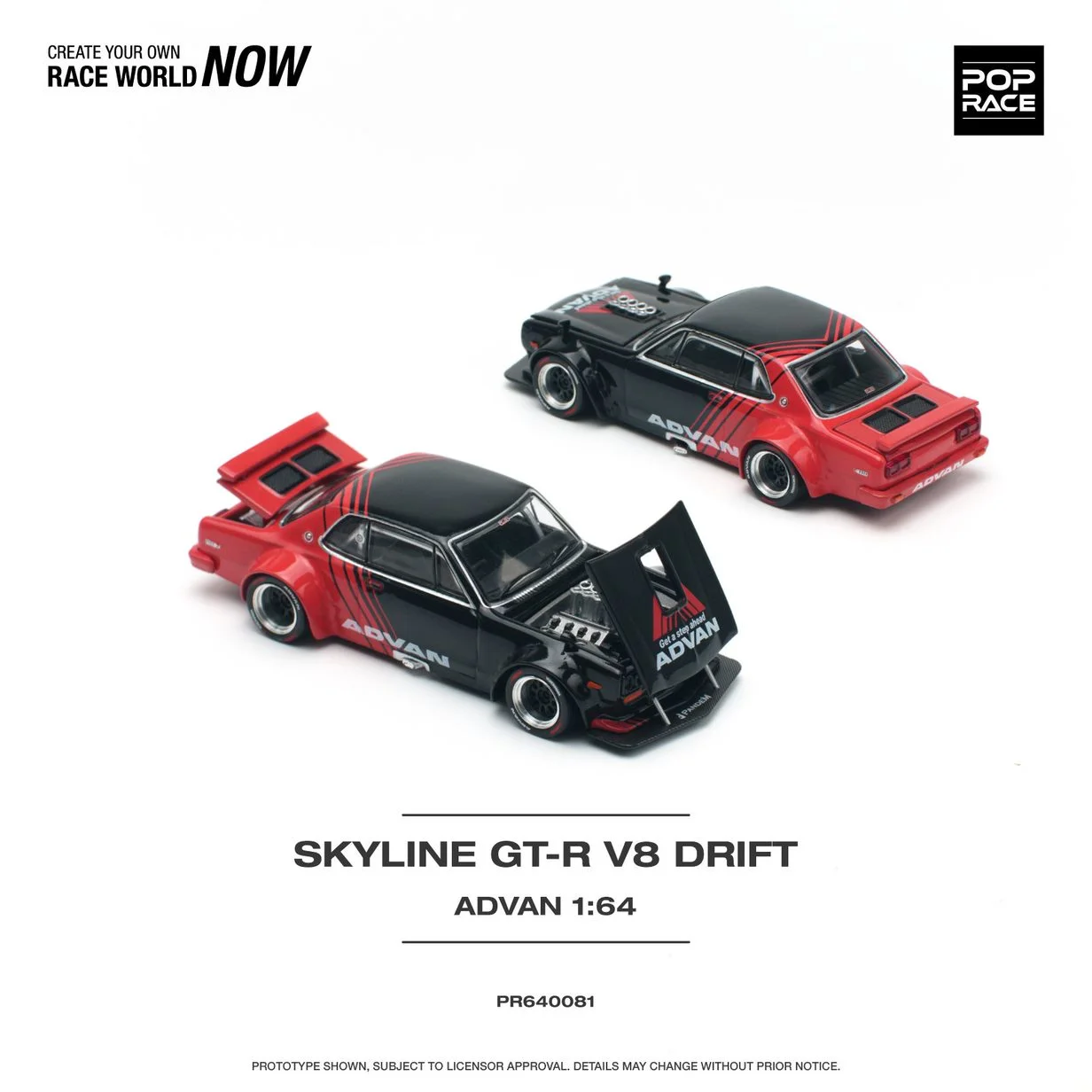 PreSale POP Race 1:64 Skyline GTR KPGC10 Hakosuka V8 Drift ADVAN Diecast Diorama Model Collection Miniature Carros Toys