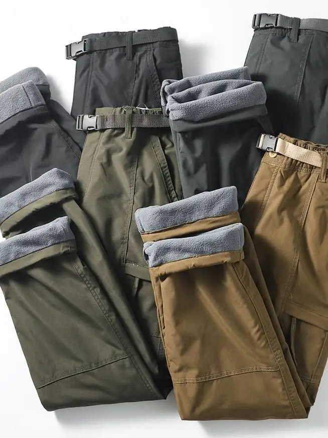 

Men's Winter Thiened Fce Outdoor Work Trousers Windproof Waterproof Warm Cotton Straight Leg Mountain Climbing Pants