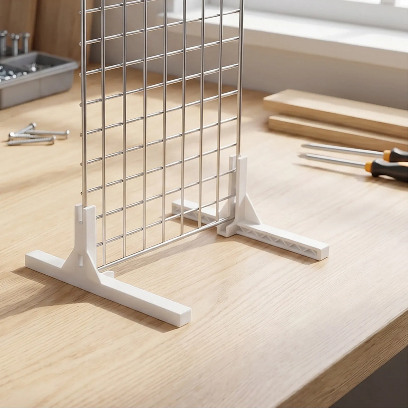 4pcs Plastic T Shaped Wire Grid Panel Base Support Leg Display Stand Kitchen Bathroom Storage Organizer