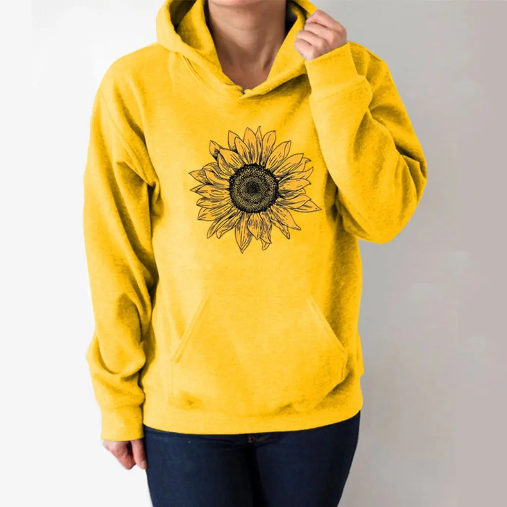 여성용 동물 해바라기 프린트 후드 스웨트셔츠 탑 뉴 패션 여성용