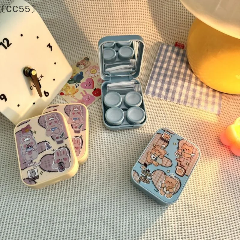 [-CC55」 صندوق عدسات لاصقة محمول كرتوني، صندوق تخزين للعناية بالعين، حاوية تخزين سهلة الحمل للسفر #2