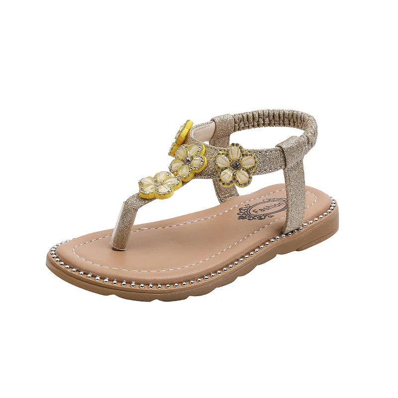 

Summer New Girls Sandals Flowers Leather Princess Shoes Soft Sole Kids Shoes Sandalias Baby Child Sandals Solid Color Flip Flops