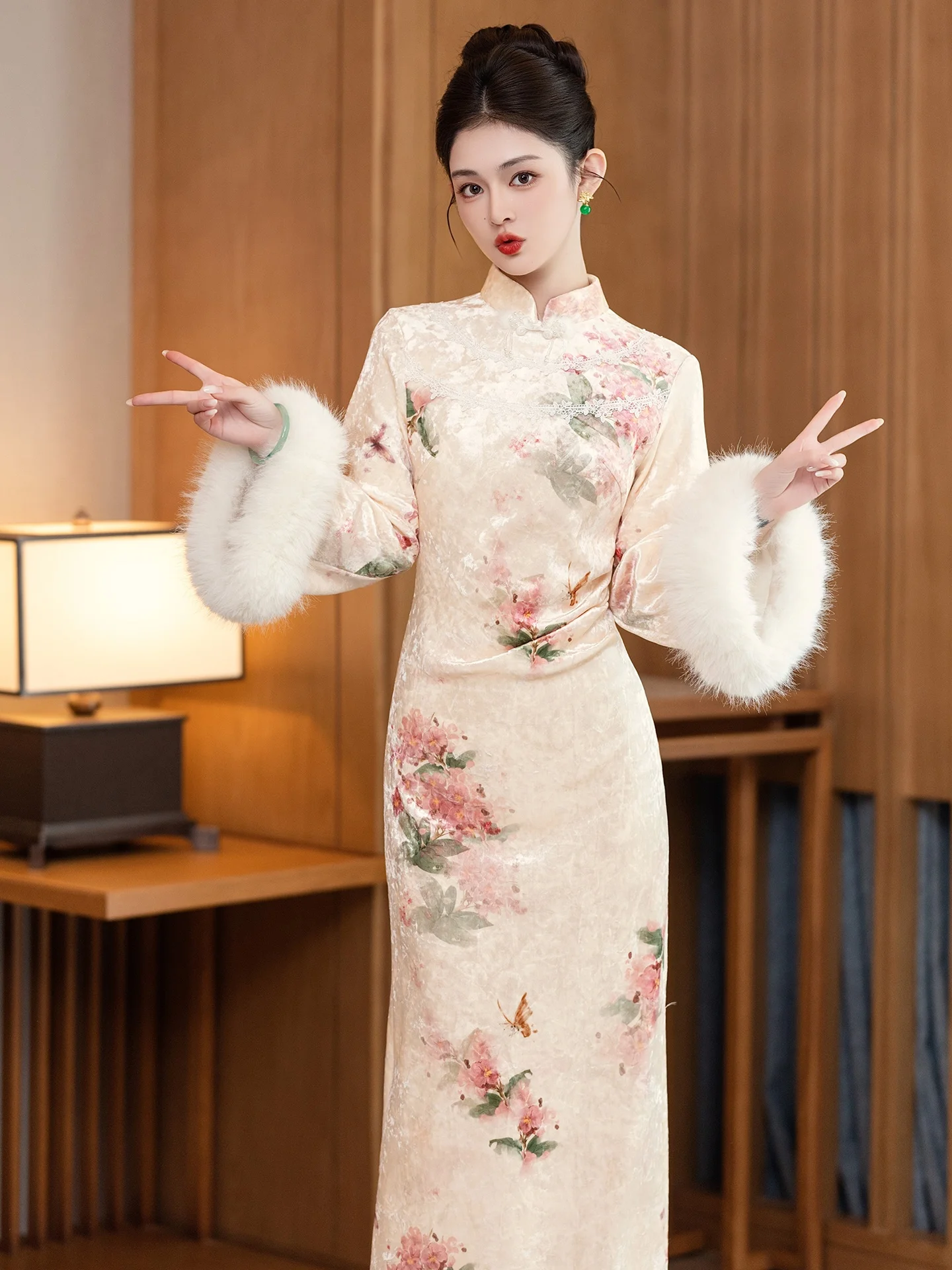 

Новая китайская винтажная зимняя одежда с длинными рукавами, облегающая, для повседневной носки, красная, от бренда House, из полиэфирного волокна