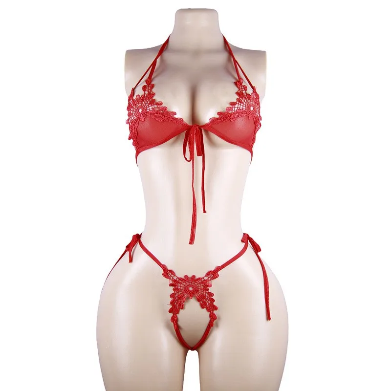 Sexy Crotchless Bra Set New Sexy Lingerie Woman 2 Pieces Transparent Women's Lace Panties Erotic Beautiful Bra And Thong Set