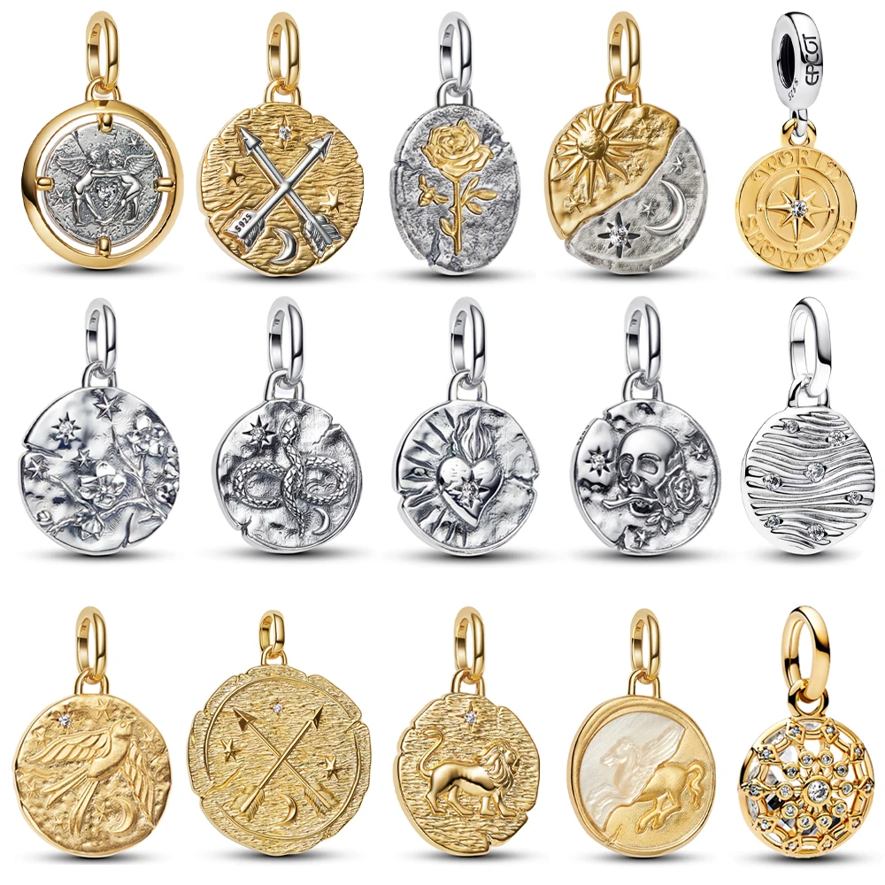 

Подлинный кулон-медальон из стерлингового серебра 925 пробы с розой и цветком вишни, подходит для браслетов, DIY, золотой кулон-медальон Пегас, подвеска для ожерелья