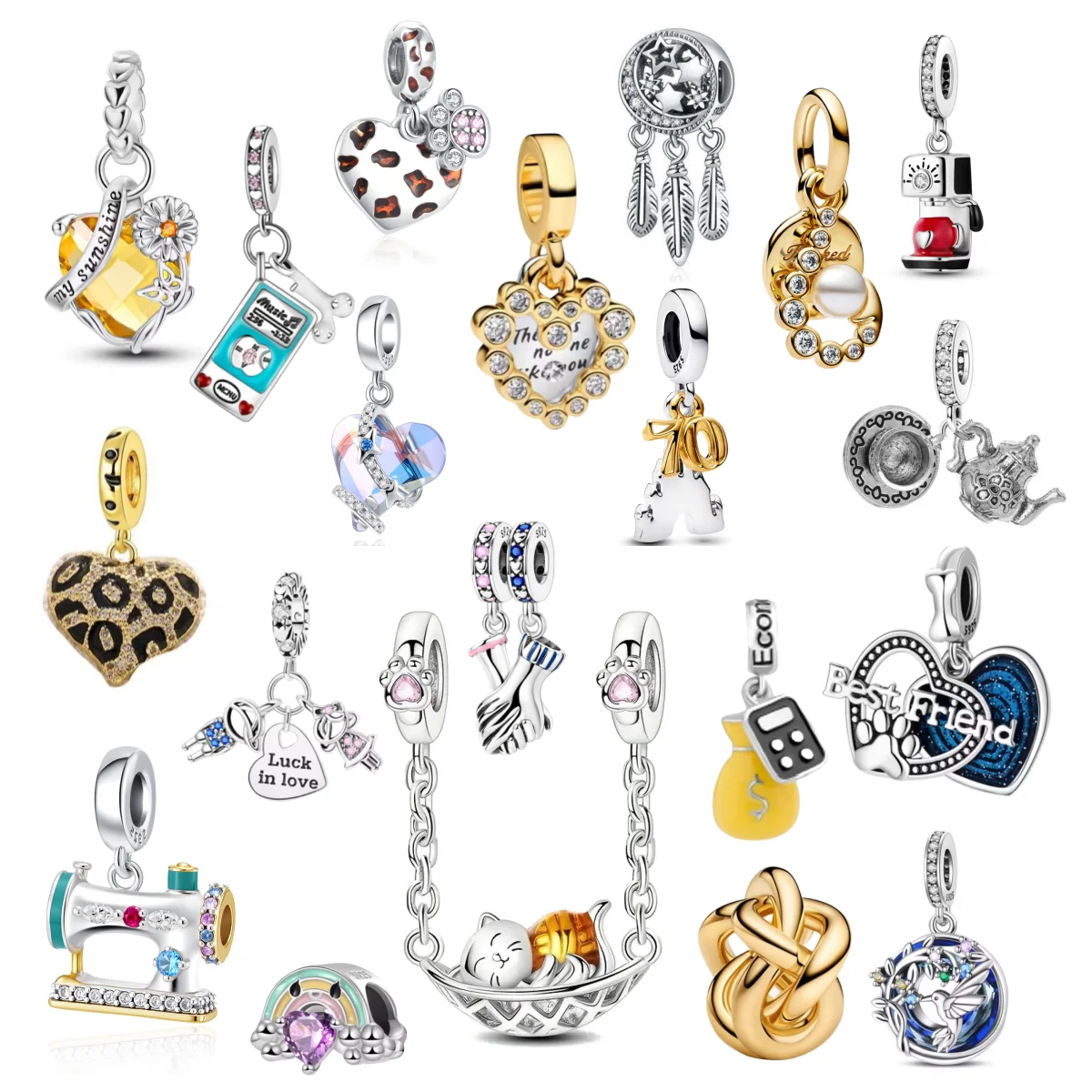 New 925 Silver Charm Dream Catcher Rainbow Leopard Pattern Love Pendant, Fit European Original Bracelet DIY Jewelry Gifts
