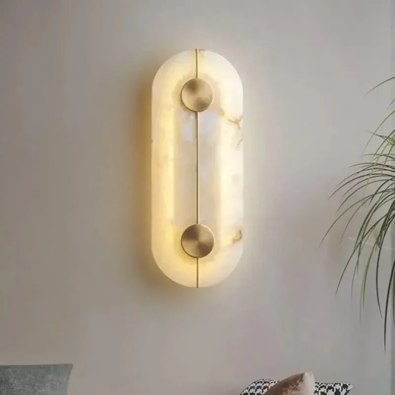 

Nordic Modern Marble Stone Wall Lamp Alabaster Living Room Gold Copper Home Indoor Decoration LED Sconce Bedroom Bedside