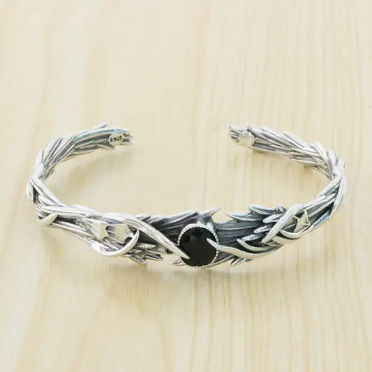 Korean S925 Silver Personalized Thorn Bracelet Women's Retro Fashion Hip Hop Jump Band Cross border Creative Handicraft Trend