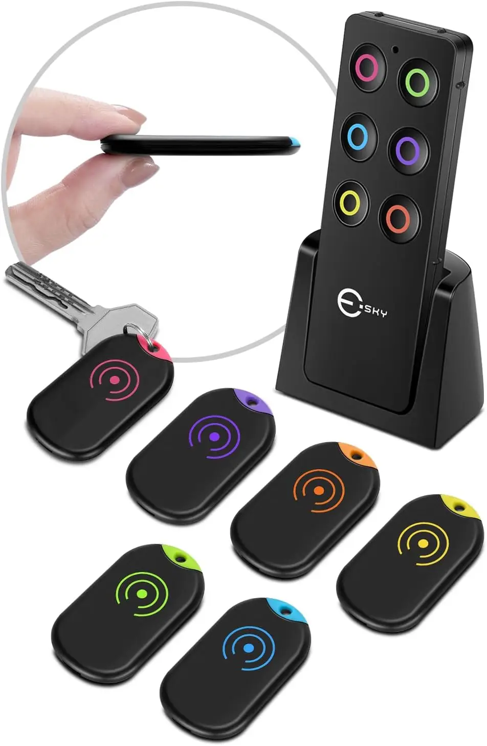 

Ultra Slim Key Finder with 80dB Sound, 6 Receivers for Keys, Remote, Wallet & Pets Tracking