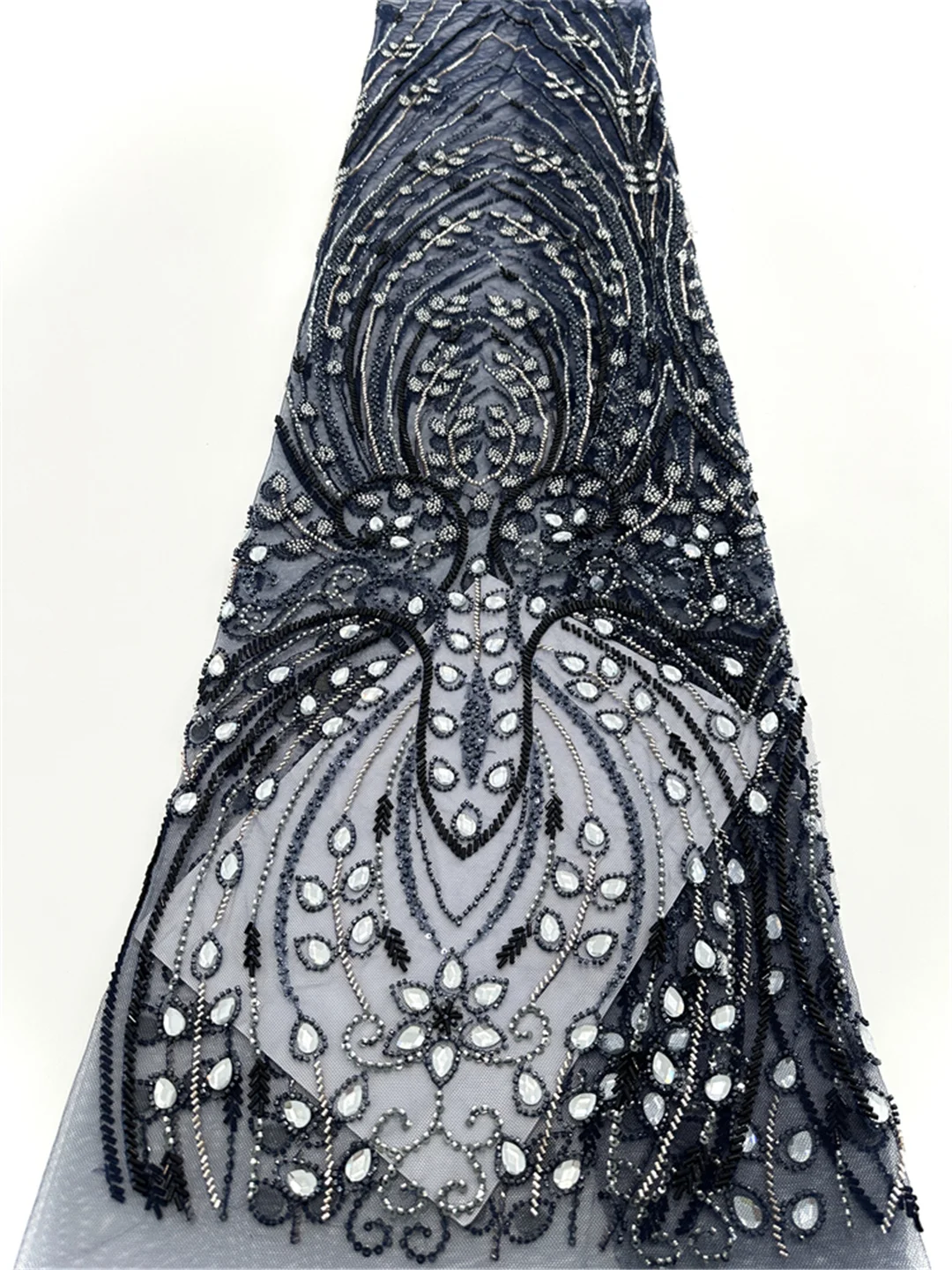 Latest Best Quality Popular Luxury Elegant African Tulle Sequince lace Embroidery Beads Fabric For Wedding Evening Dress-SHIT