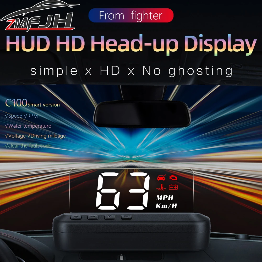 Ad obd2 hud c100 medidor de velocidade do carro digital com aviso de excesso de velocidade pára-brisa projetor quilometragem rpm medidor de temperatura da água personalizado