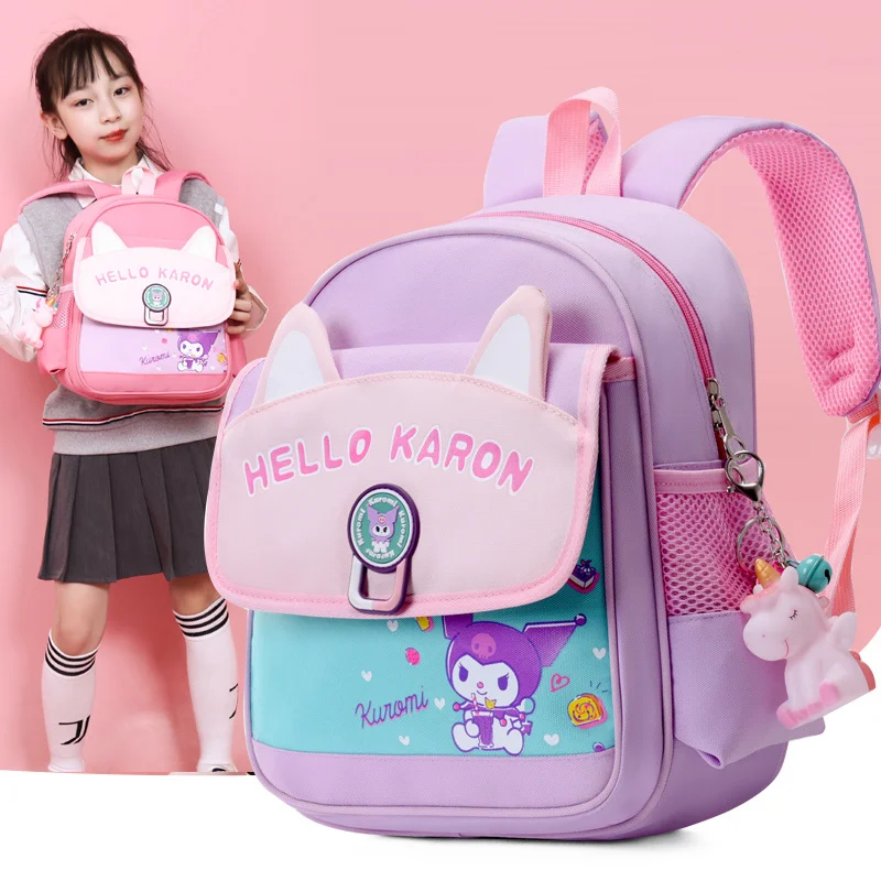 Mochila escolar de dibujos animados Sanrio Kulomi, mochila ligera simple de gran capacidad, colores contrastantes frescos