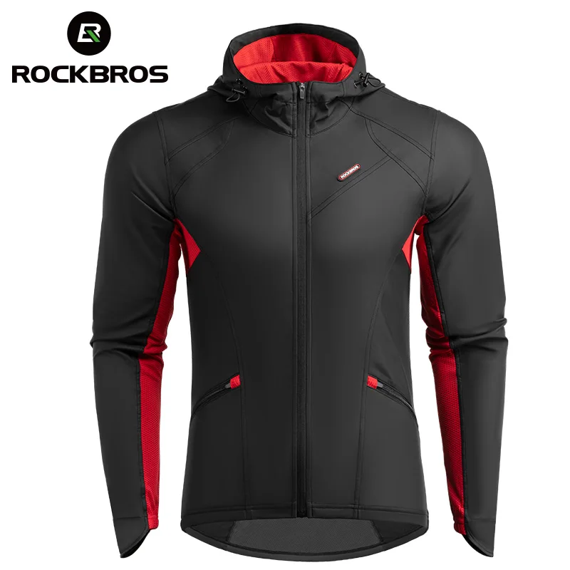 ROCKBROS Thermal Fleece Bike Jackets Reflective Windproof Keep Warm Hooded Jacket Winter Sports MTB Road Bicycle Cycing Top Coat