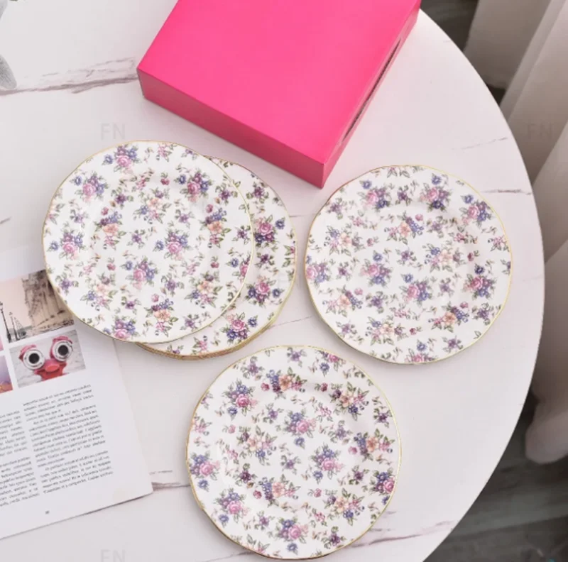 High-quality Bone China Breakfast Cake Western Food Plate British 6-piece Gift Box British Afternoon Tea Dessert Plate