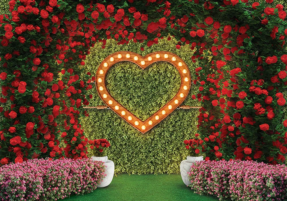 Johnson Valentines Day Heart rose Flower Grass backdrops High quality computer print wedding Photography Studio Backgrounds