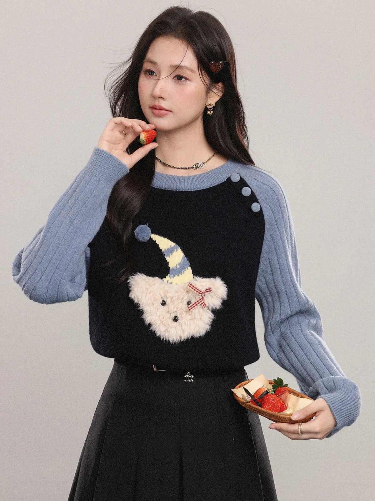 

Свободный женский свитер-пуловер с круглым вырезом, с цветовыми блоками, зимняя верхняя одежда, синий, удобный, дышащий, повседневный трикотаж