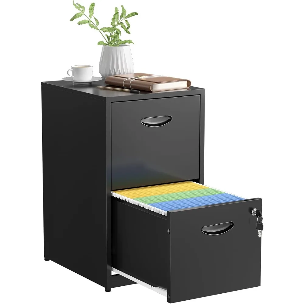 

2-drawer Locked Metal Office Filing Cabinet, Black Vertical Modern Filing Cabinet, Office with Two Hanging Letter Drawers