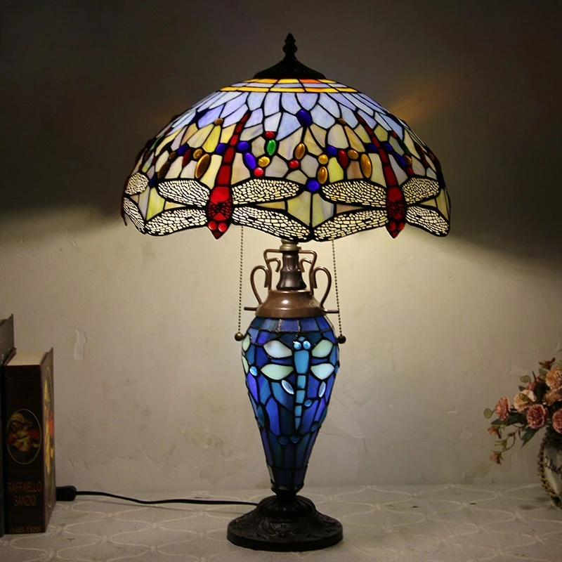 Room dragonfly mother and child large desk lamp, retro warm villa hotel color