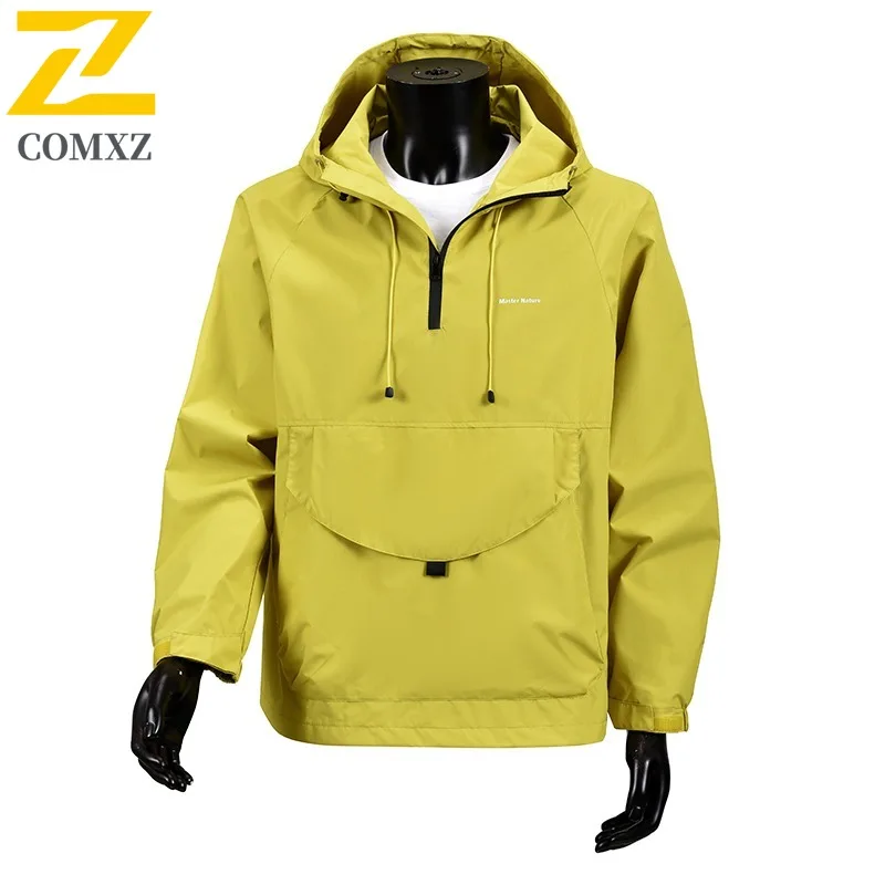 

Men's Windproof Rain Jacket Autumn Waterproof Pullover Hiking Fishing Coat Lightweight Solid Color Outdoor Sports Windbreaker