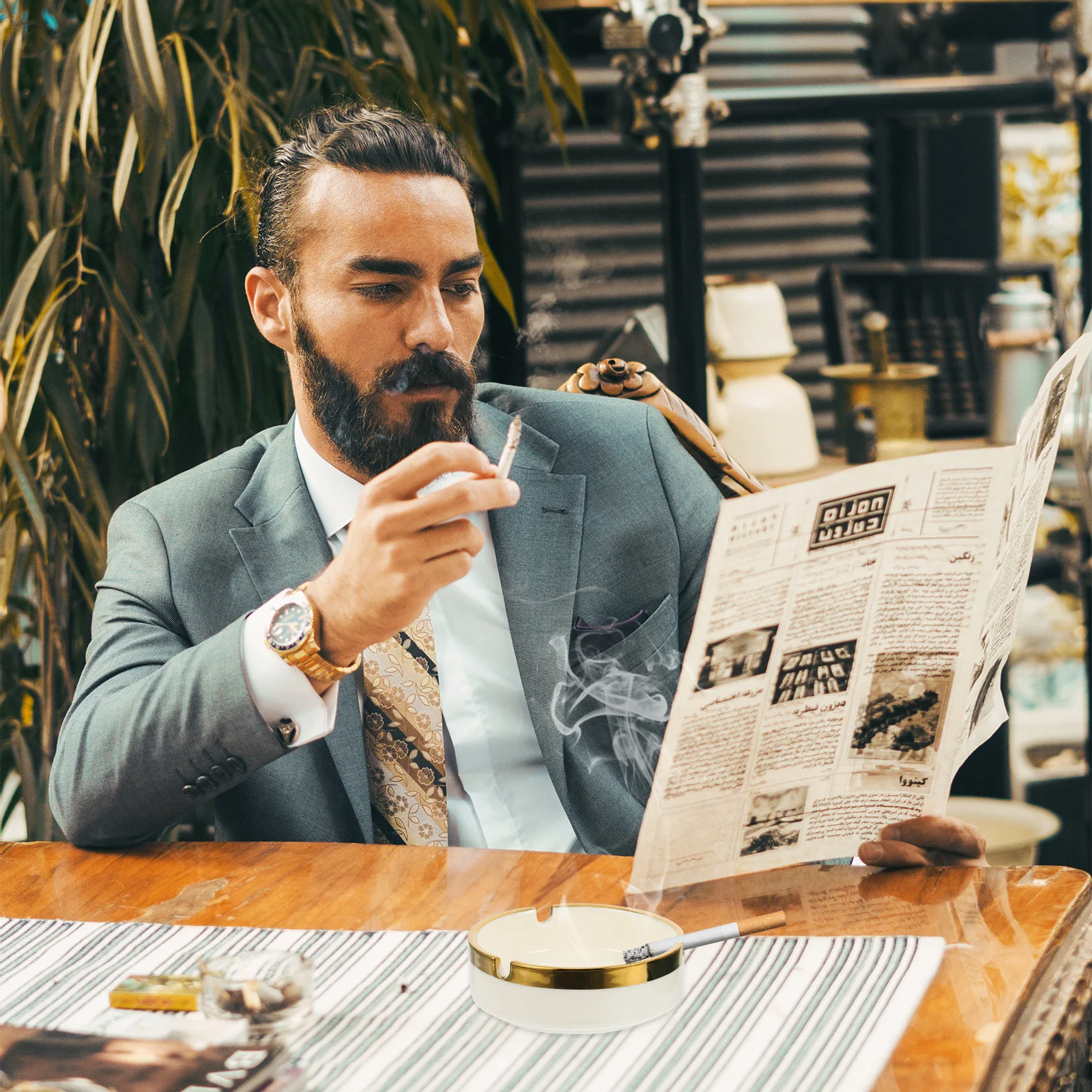 

2 Pcs Ash Tray Home Ashtray Desktop Adornment Office Decorative for Hotel White Glazed Pottery